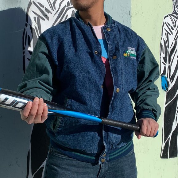 Jackets & Blazers - 90s Letterman style denim bomber jacket